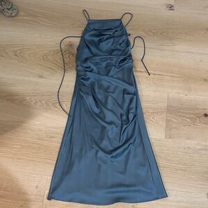 Astr Backless Satin Dress in Deep Blue